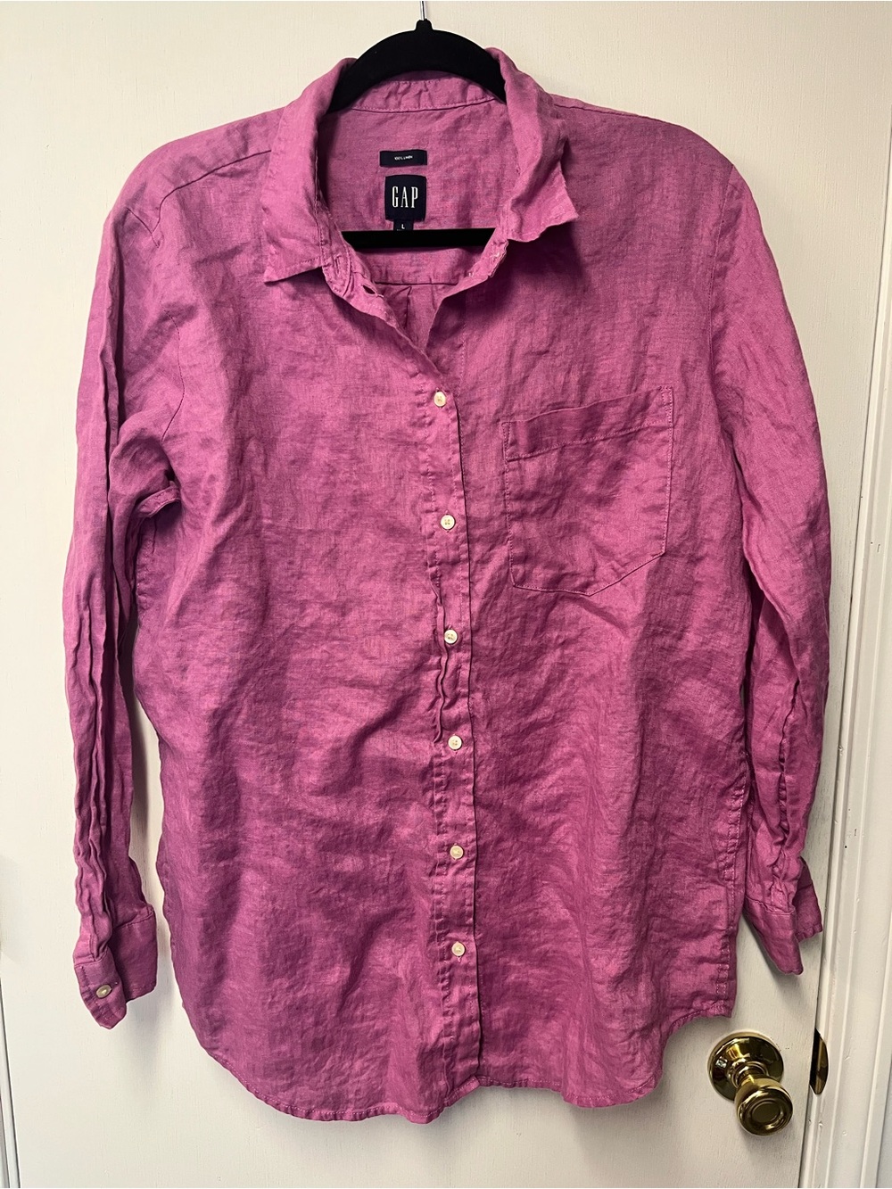 GAP 100% Linen Pink Button Down Shirt Blouse Size L
